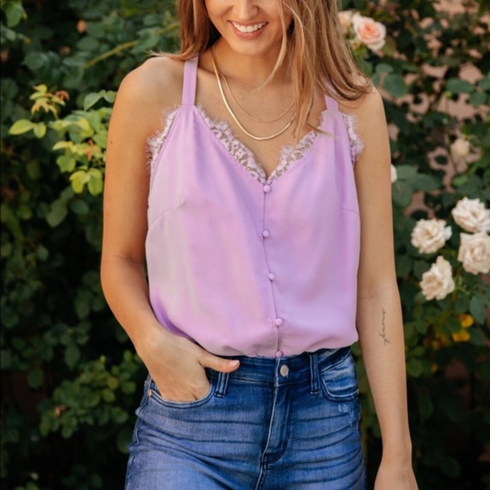 LACE BONBON BODYSUIT IN LAVENDER TANK TOP